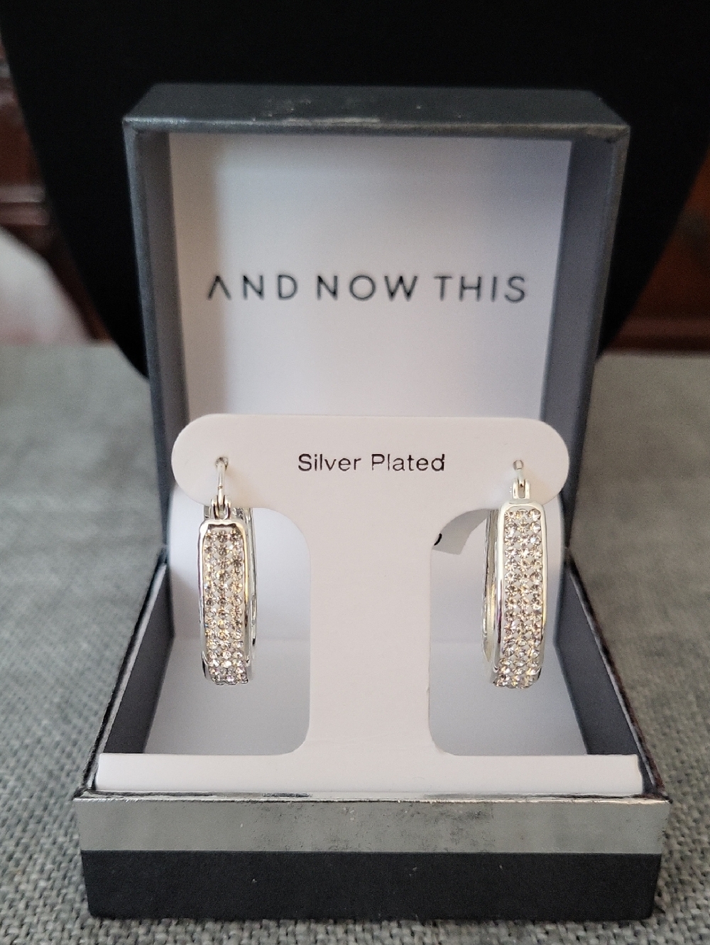 And Now This Silver Plated CZ Medium Hoop Earrings